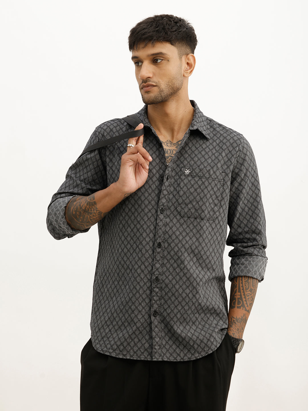 Classic Slim Fit AOP Shirt | Black