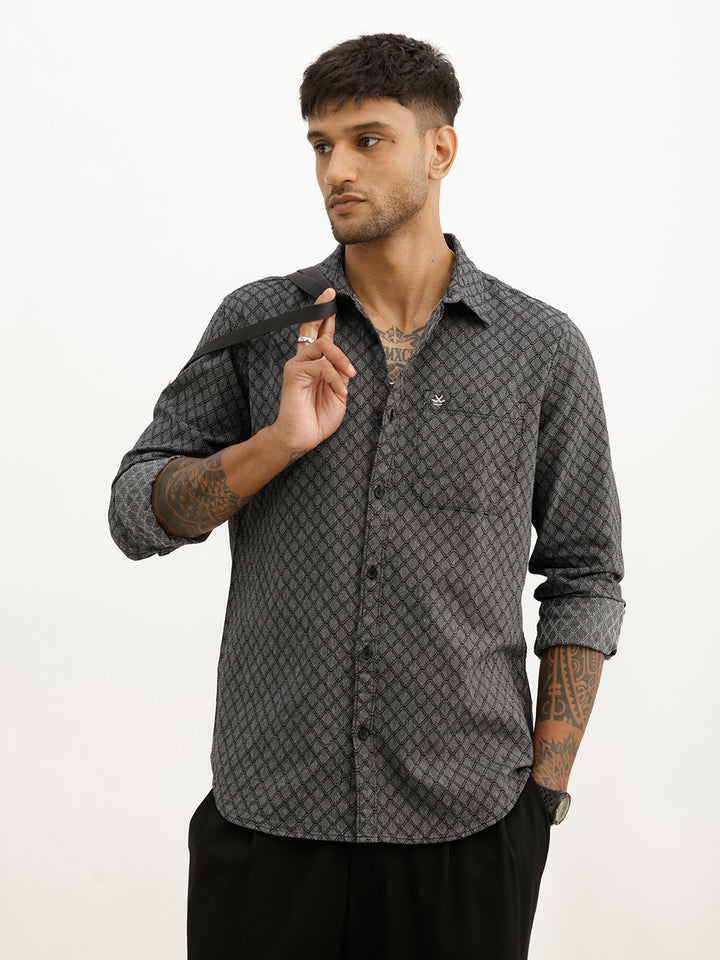 Classic Slim Fit AOP Shirt | Black