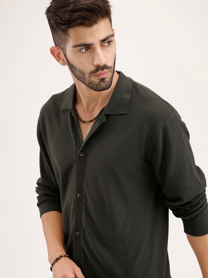 Slim Fit Flat Knit Shirt | Olive