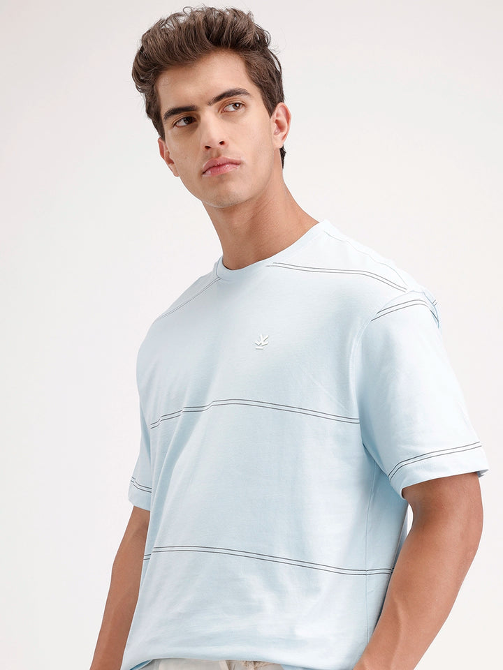 Oversized Stripes Printed T-Shirt | Light Blue