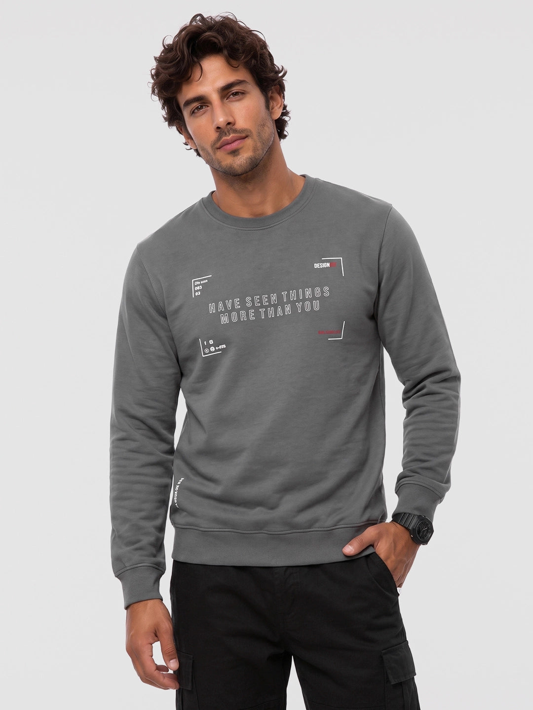 Slim Fit Placement Printed Sweatshirt | Grey