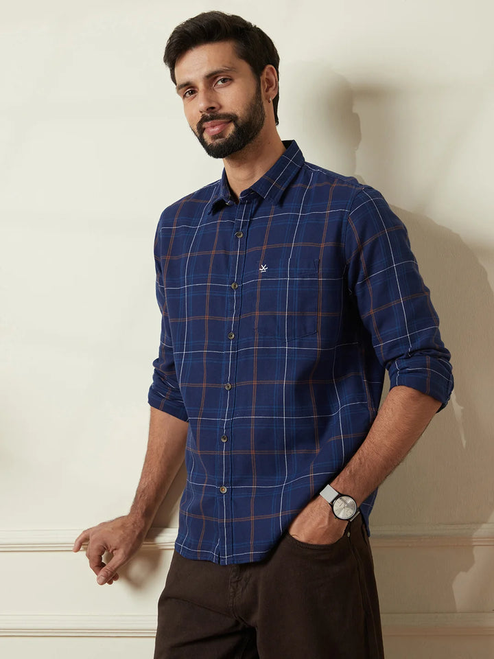 Checked Twill Slim Fit Shirt | Blue