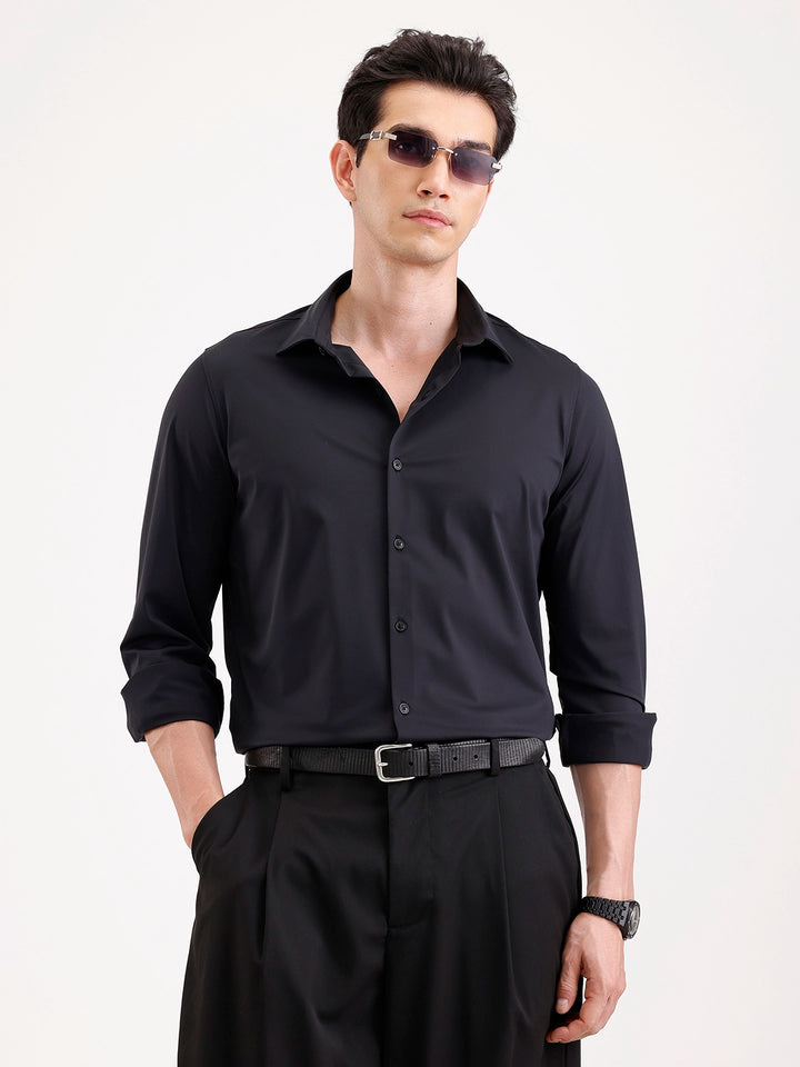 Solid Slim Fit Full Sleeve Shirt  | Black