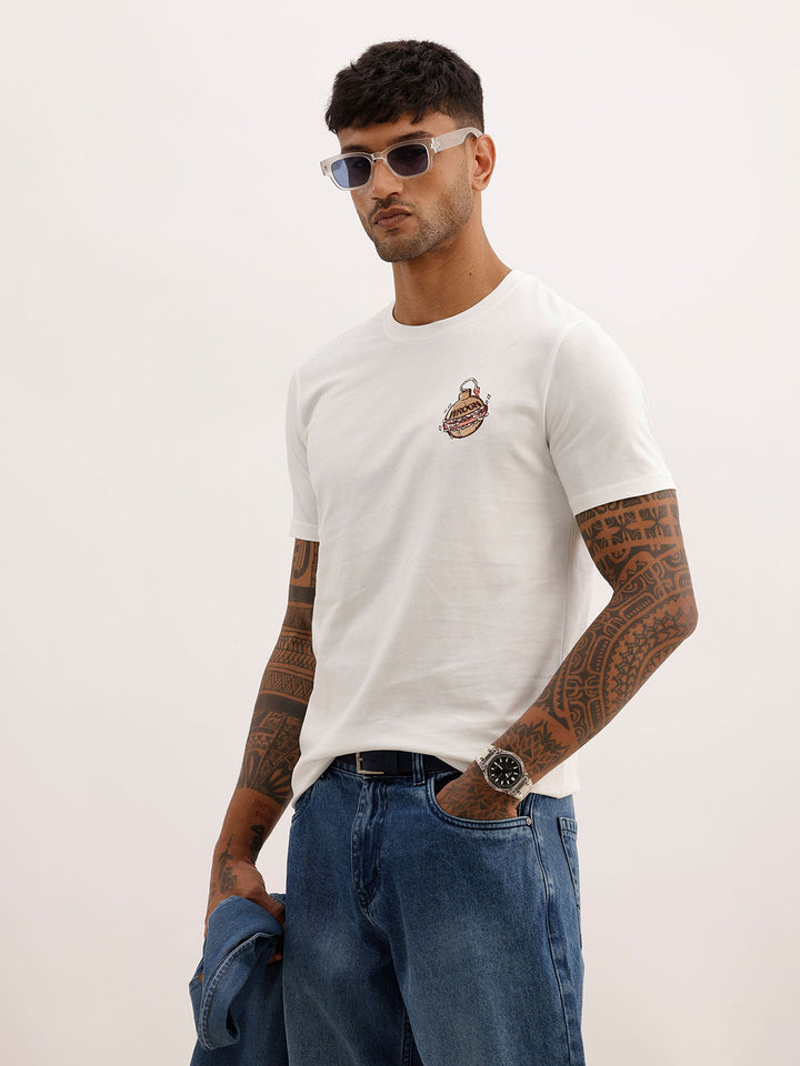 Slim Fit Embroidered Detail T-Shirt | Off White