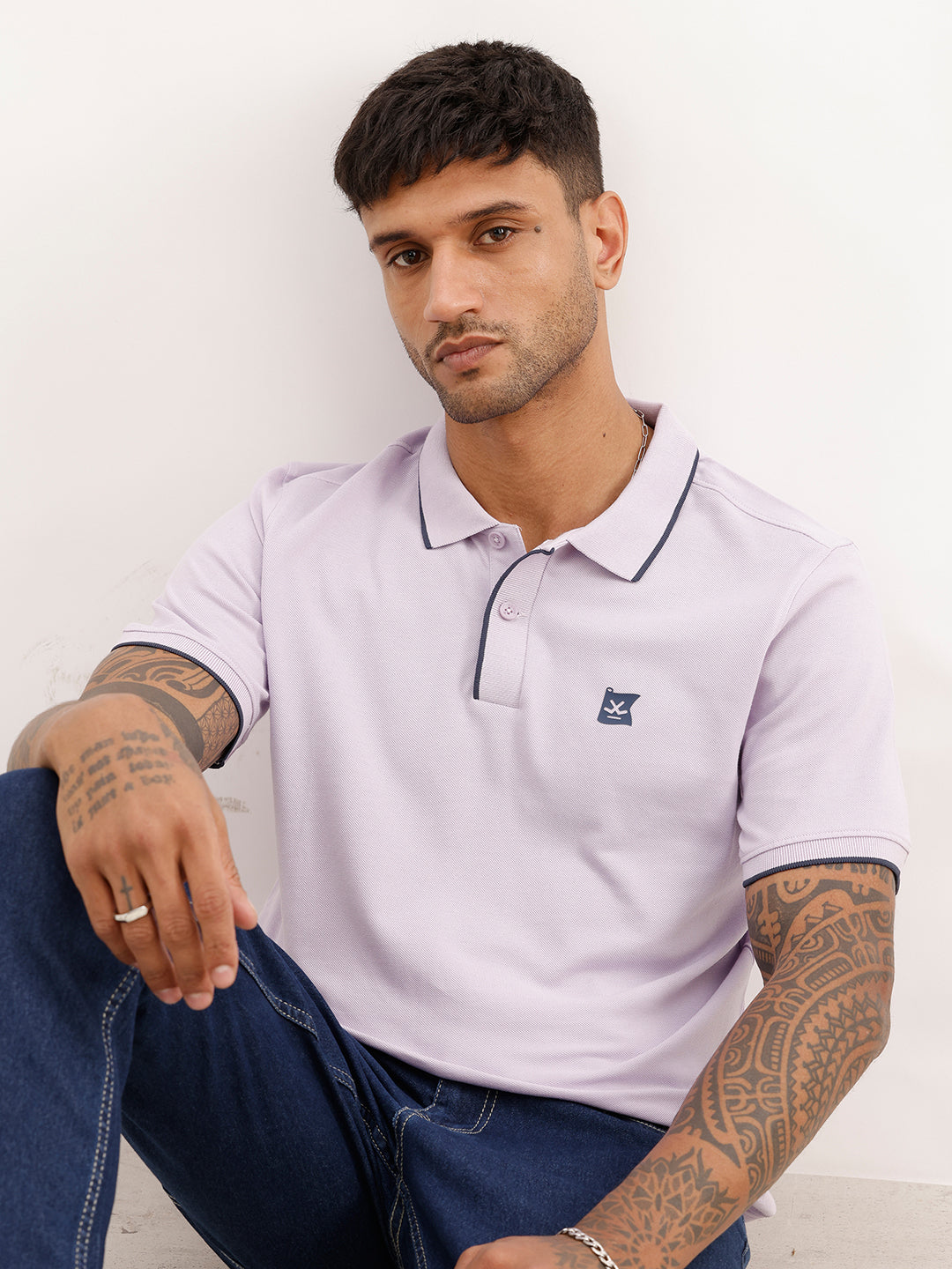 Slim Fit Tipping Collar Polo T-Shirt | Purple