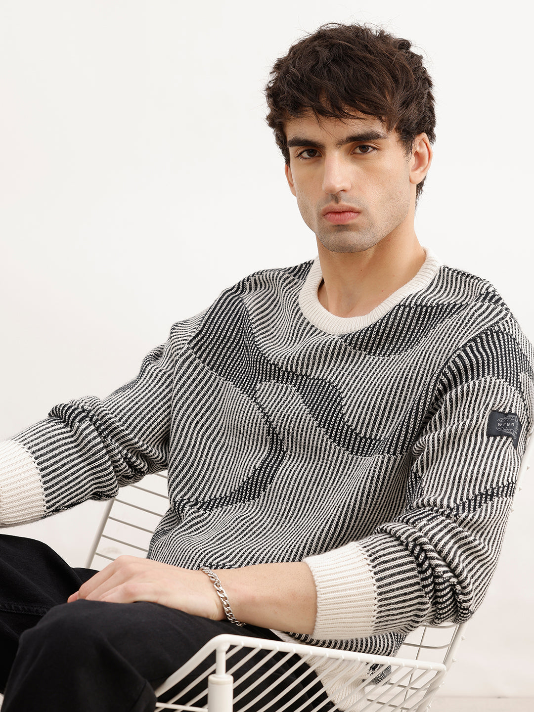 Classic Jacquard Full Sleeve Sweater | Black | WSW02FSRE1089W
