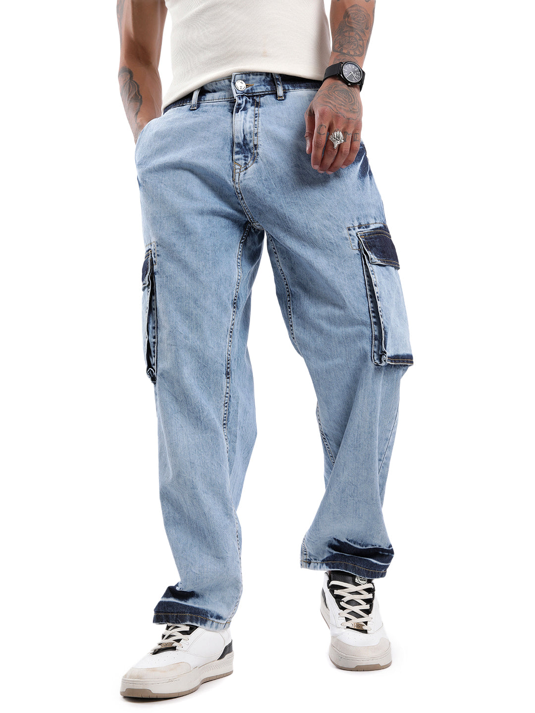 Light Wash Cargo Denim Jeans