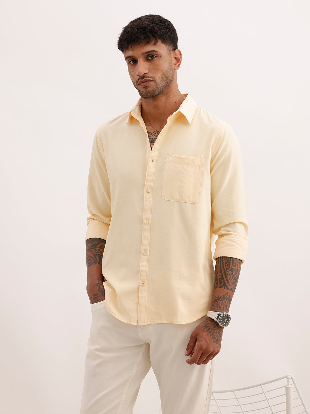 Regular Fit Solid Full Sleeve Shirt | Yellow | WWSH0862MAZ