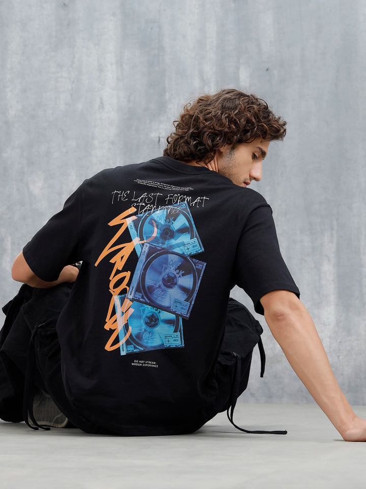 Casual Men Oversized Fit Tee With Graphic | Black