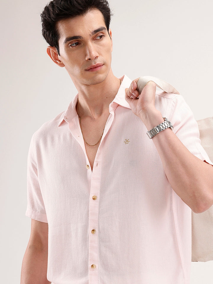Slim Fit Linen Blend Shirt | Pink