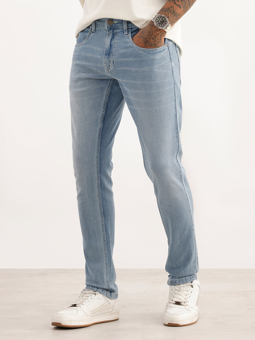 Washed Slim Fit Denim Jeans | Light Blue