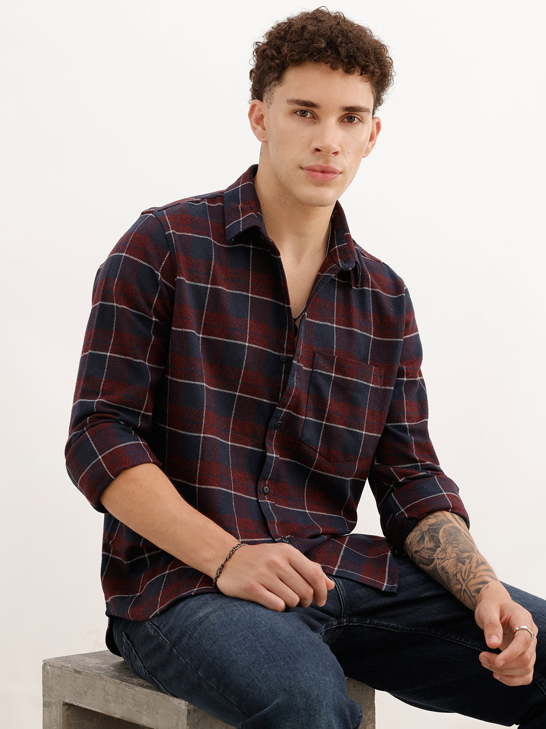 Slim Fit Full Sleeve Checkered Shirt | Maroon | WSH02FSSL0329S