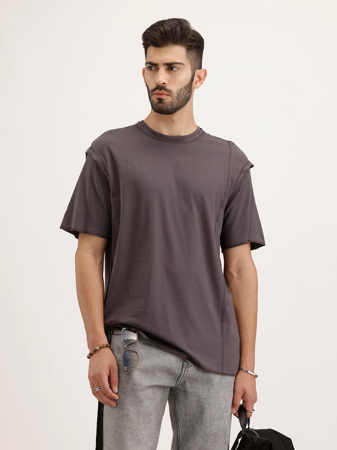 Oversized Fit Cut & Sew T-Shirt | Dark Grey