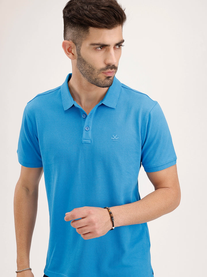 Solid Slim Fit Polo T-Shirt | Blue