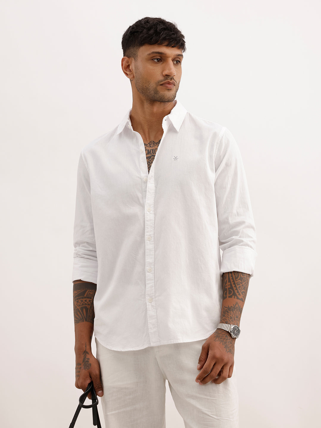 Solid Slim Fit 100% Cotton Shirt | White