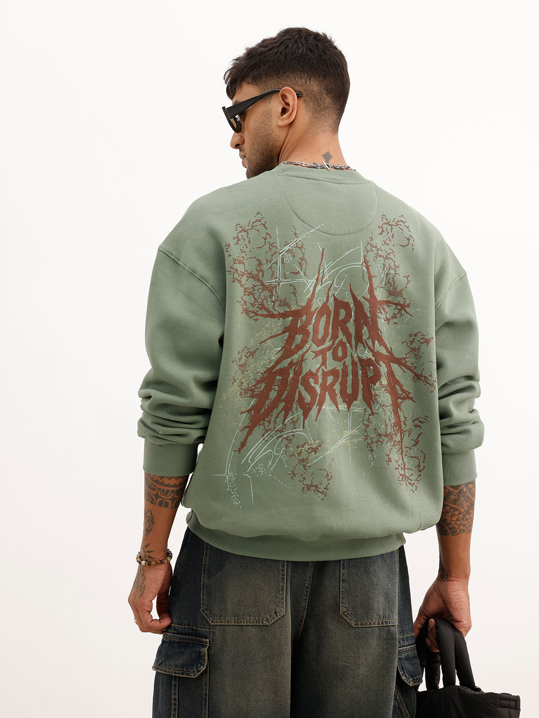 Oversized Puffer Back Printed Sweatshirt | Green | WSS02FSOS7033S