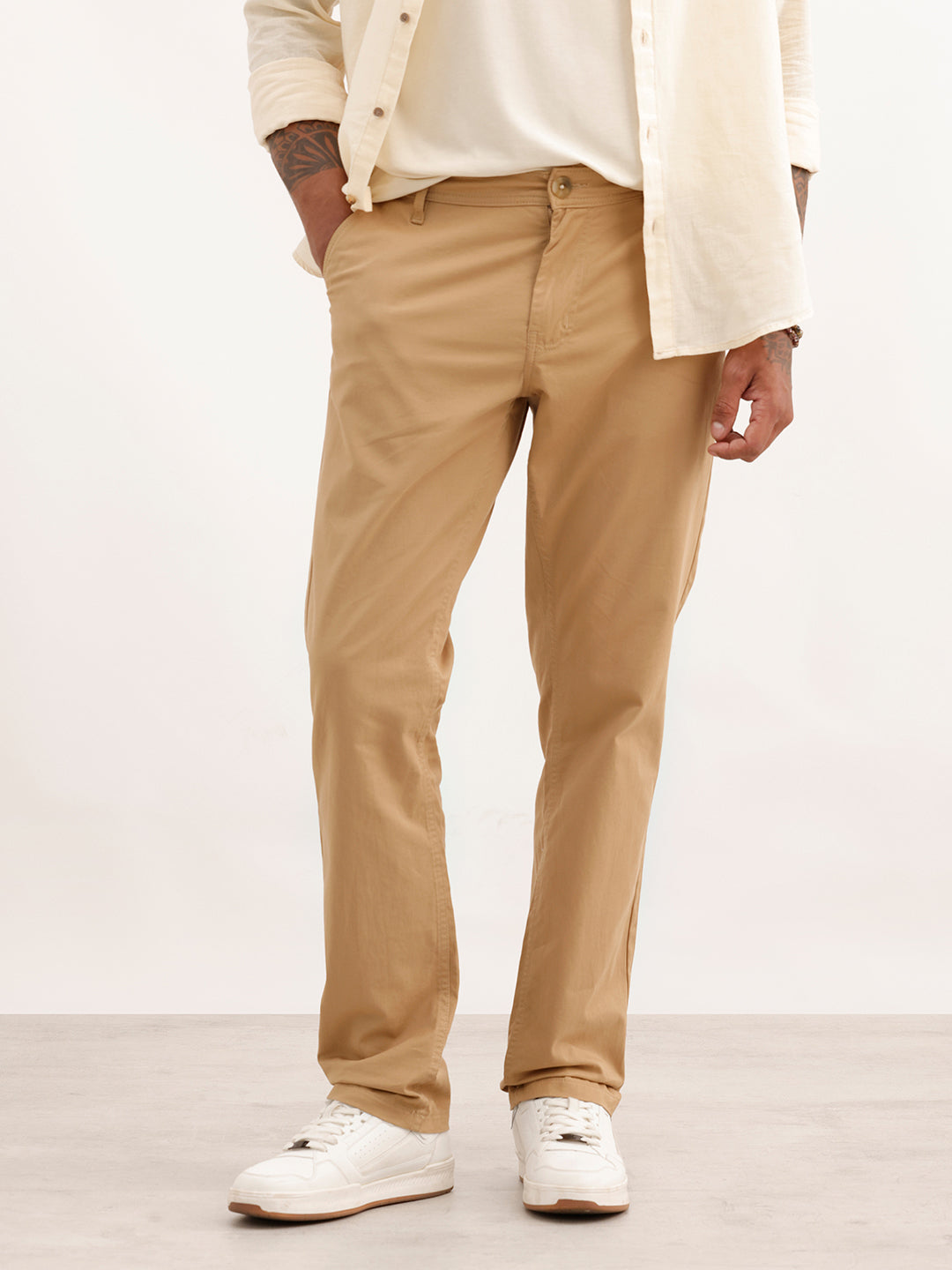 Solid Slim Fit Trousers | Khaki