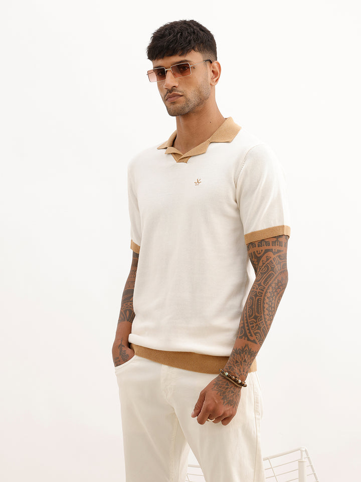Regular Fit Contrast Collar Polo T-Shirt | Beige
