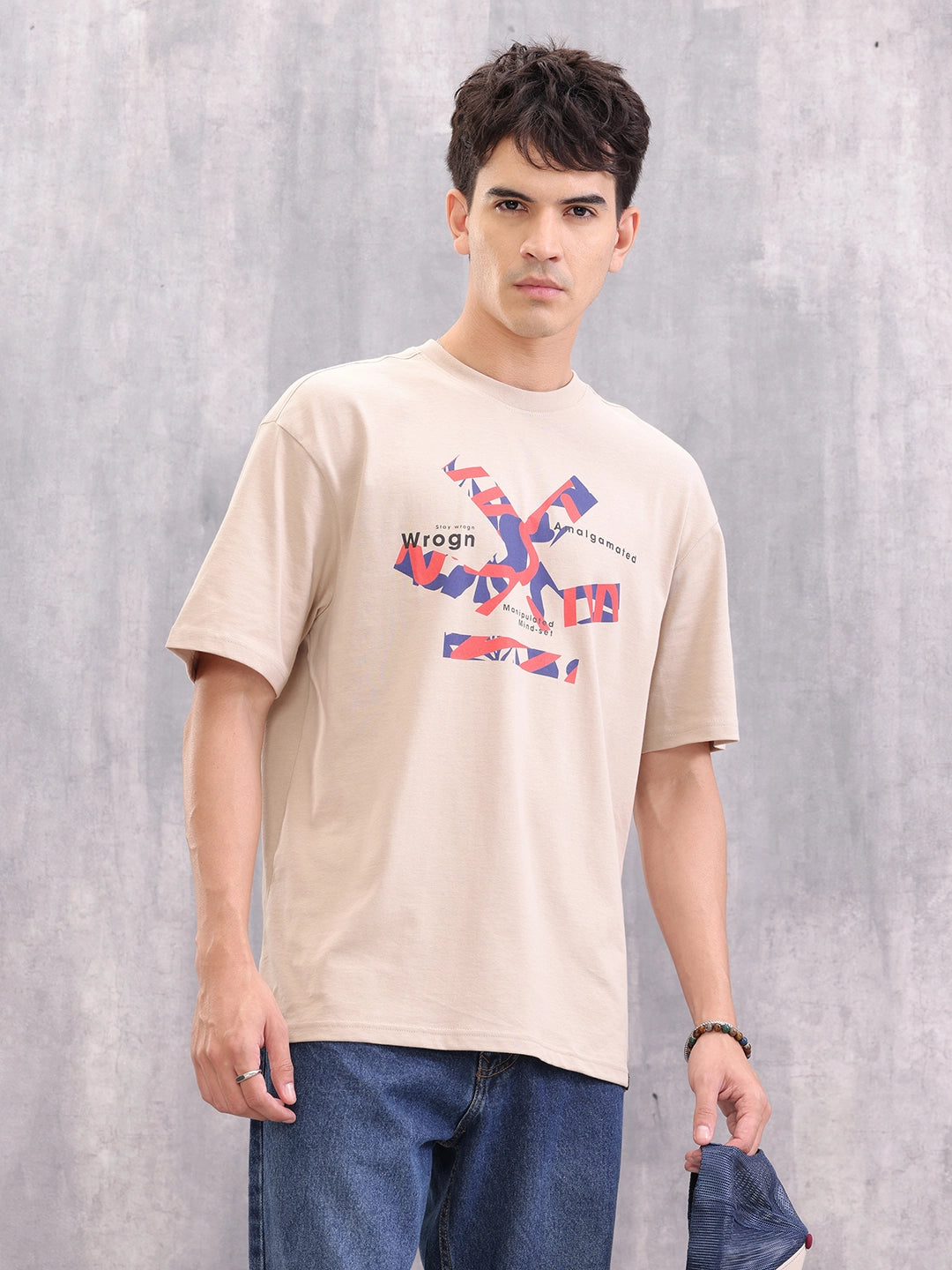 Brand Carrier Graphic Printed Oversized Fit T-Shirt | Beige