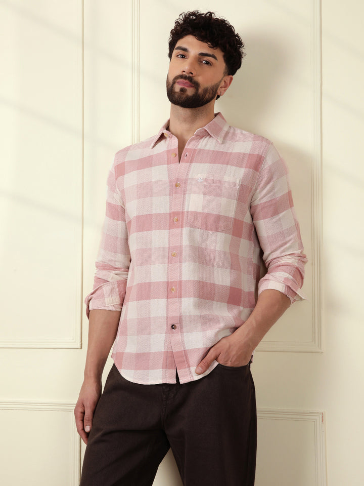 Textured Pastel Checked Shirt | Pink