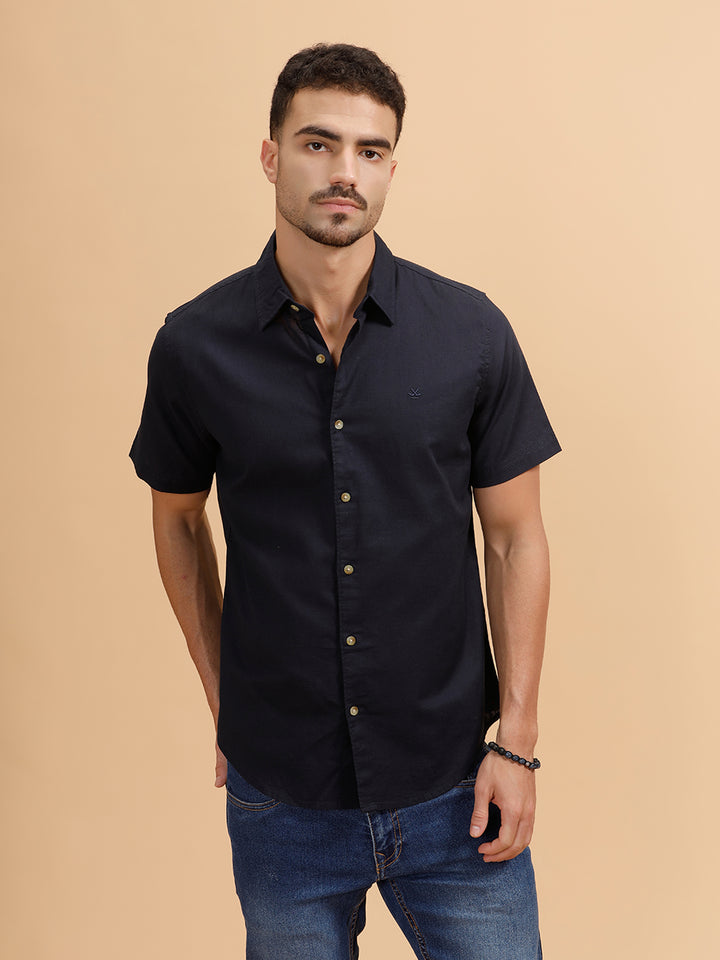 Solid Short Sleeve Regular Fit Shirt | Navy Blue