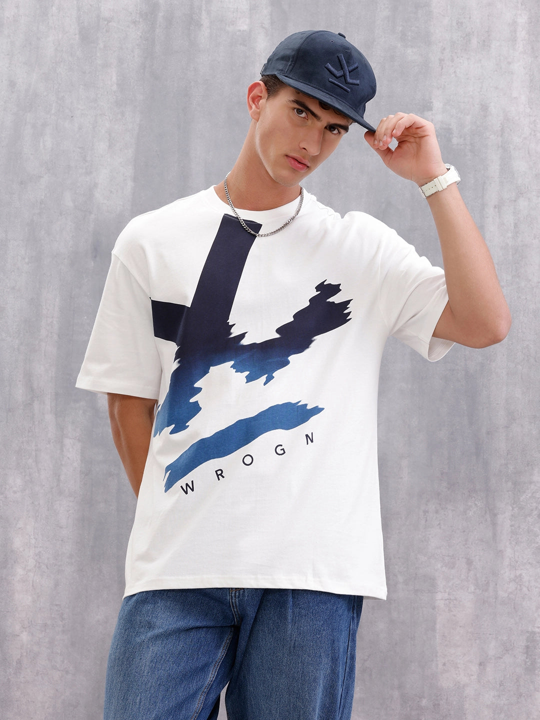 Oversized Graphic T-Shirt By Wrogn – Statement Placement Print | White