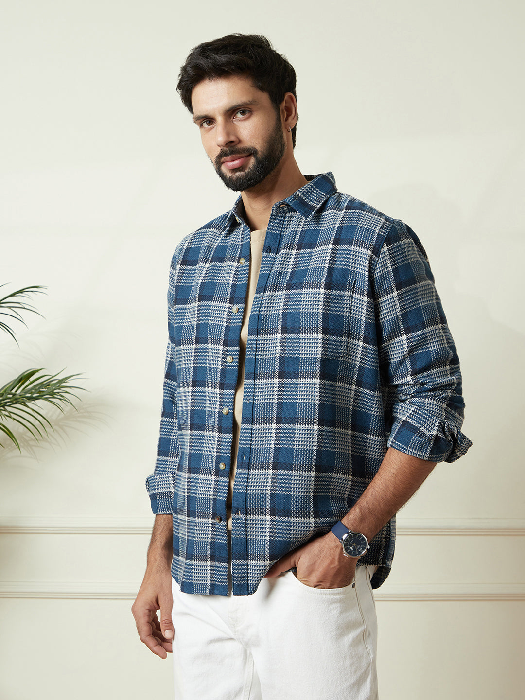 Checked Slim Fit Shirt in Blue