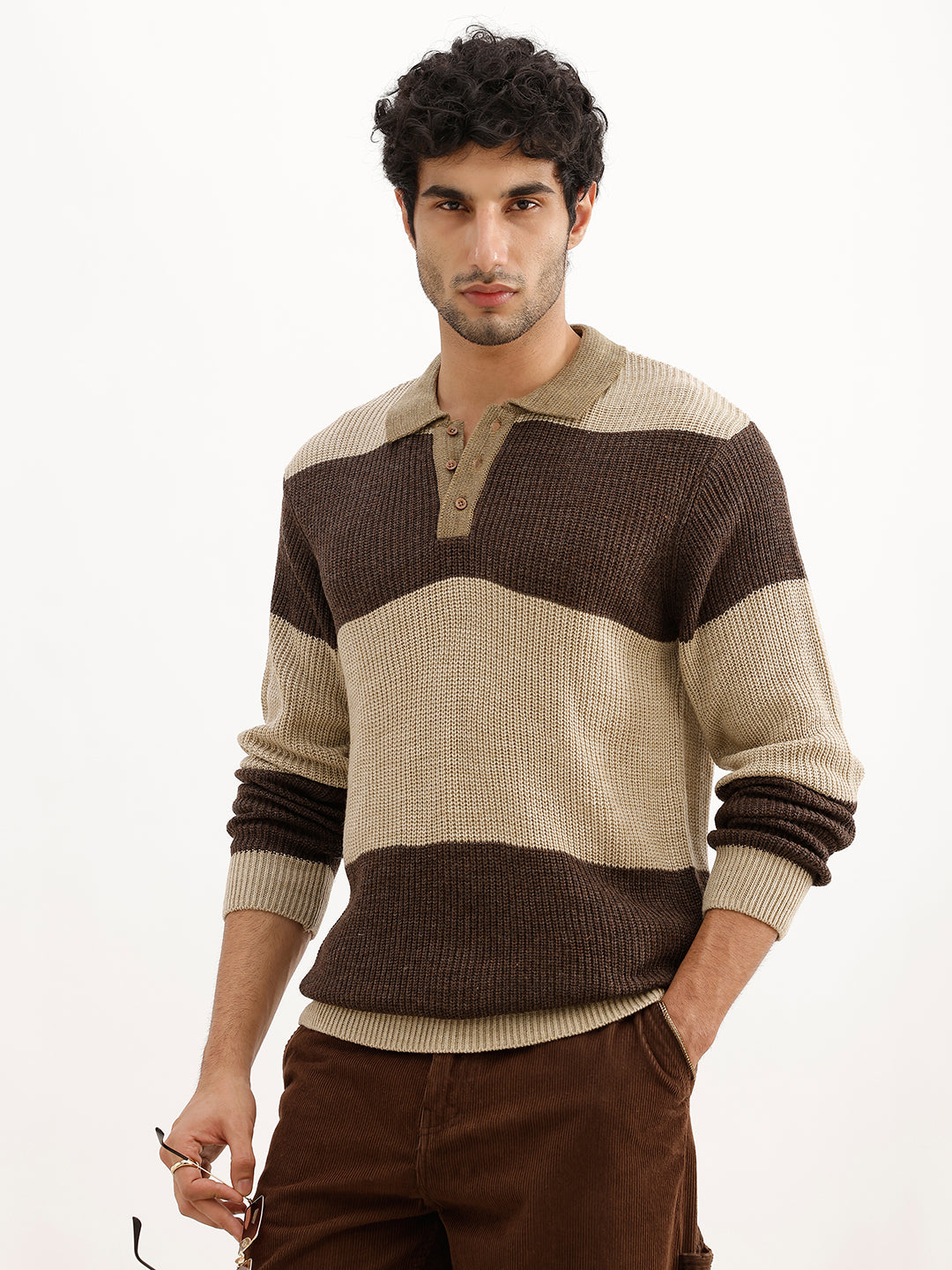 Classic Striped Knitted Sweater | Beige