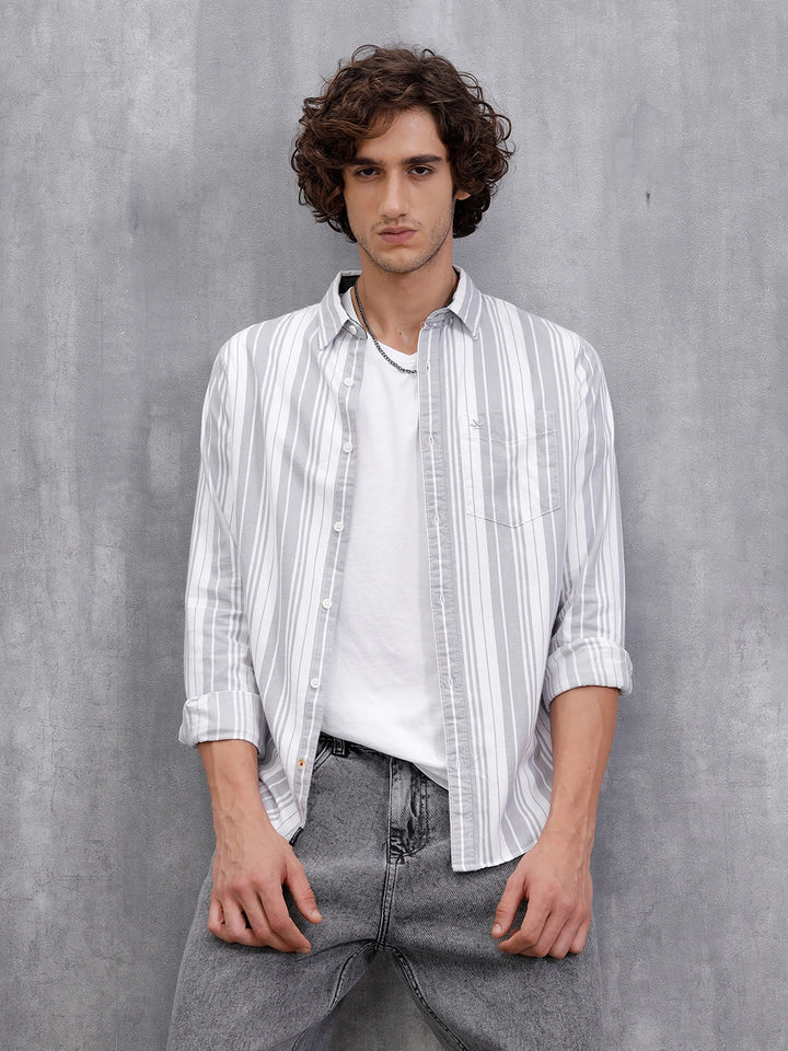 Micro Cord Stripes Shirt | Grey