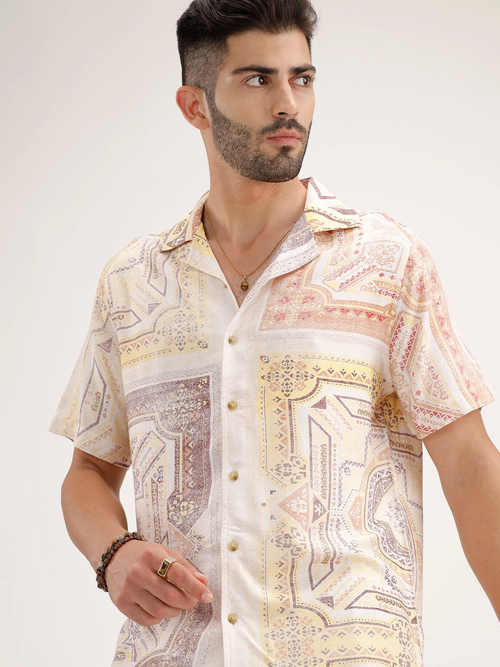 Slim Fit Resort Collar AOP Shirt | Off White