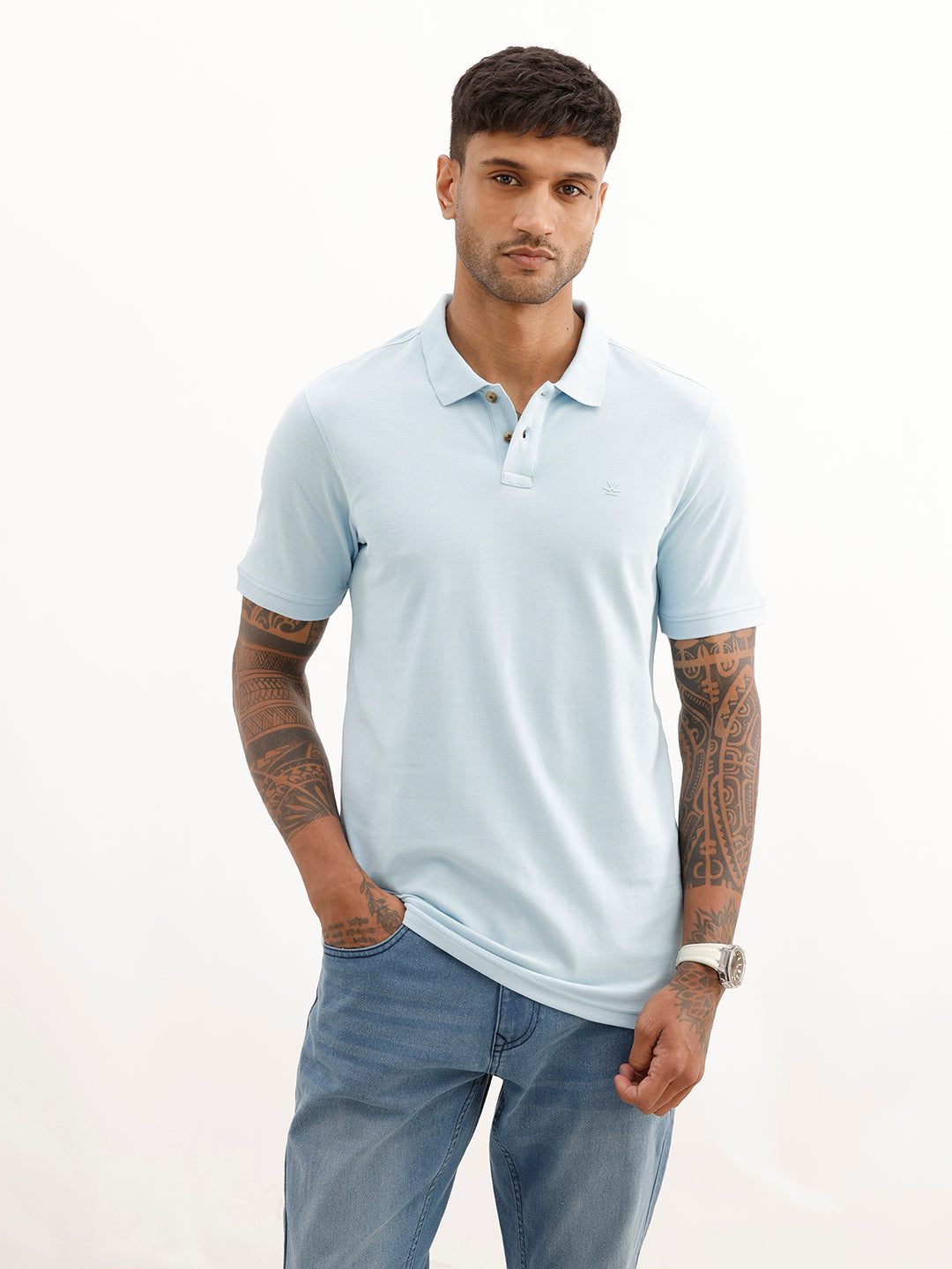 Solid Slim Fit Polo T-Shirt | Light Blue