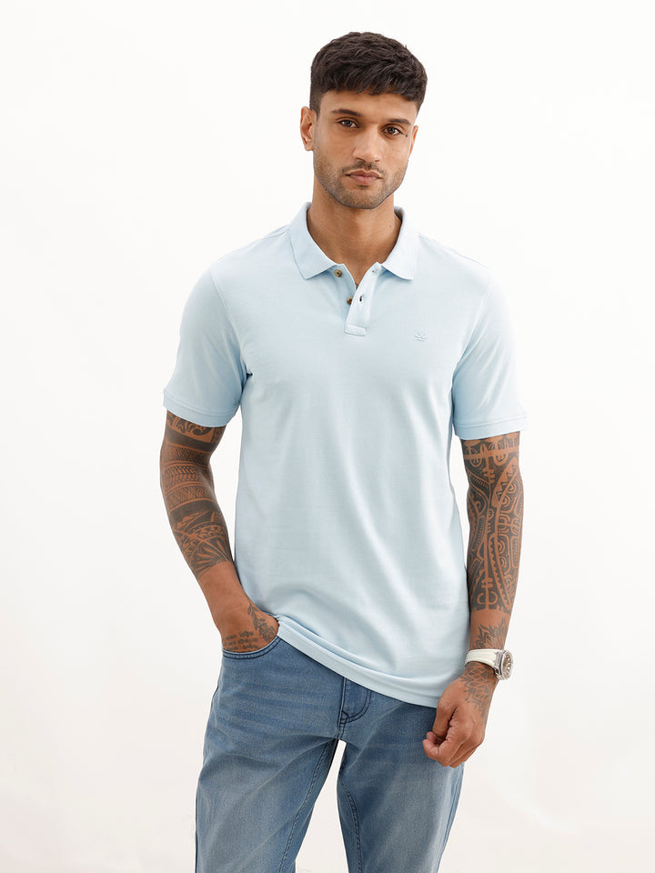 Solid Regular Fit Polo T-Shirt | Light Blue