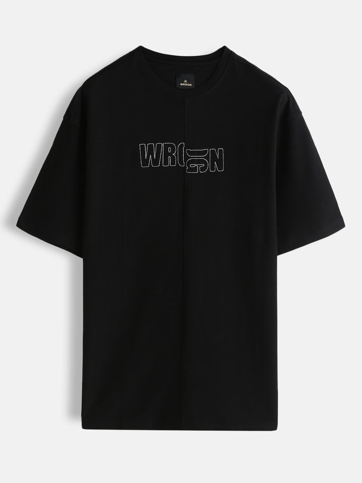 Embroidered Solid Oversized T-Shirt | Black