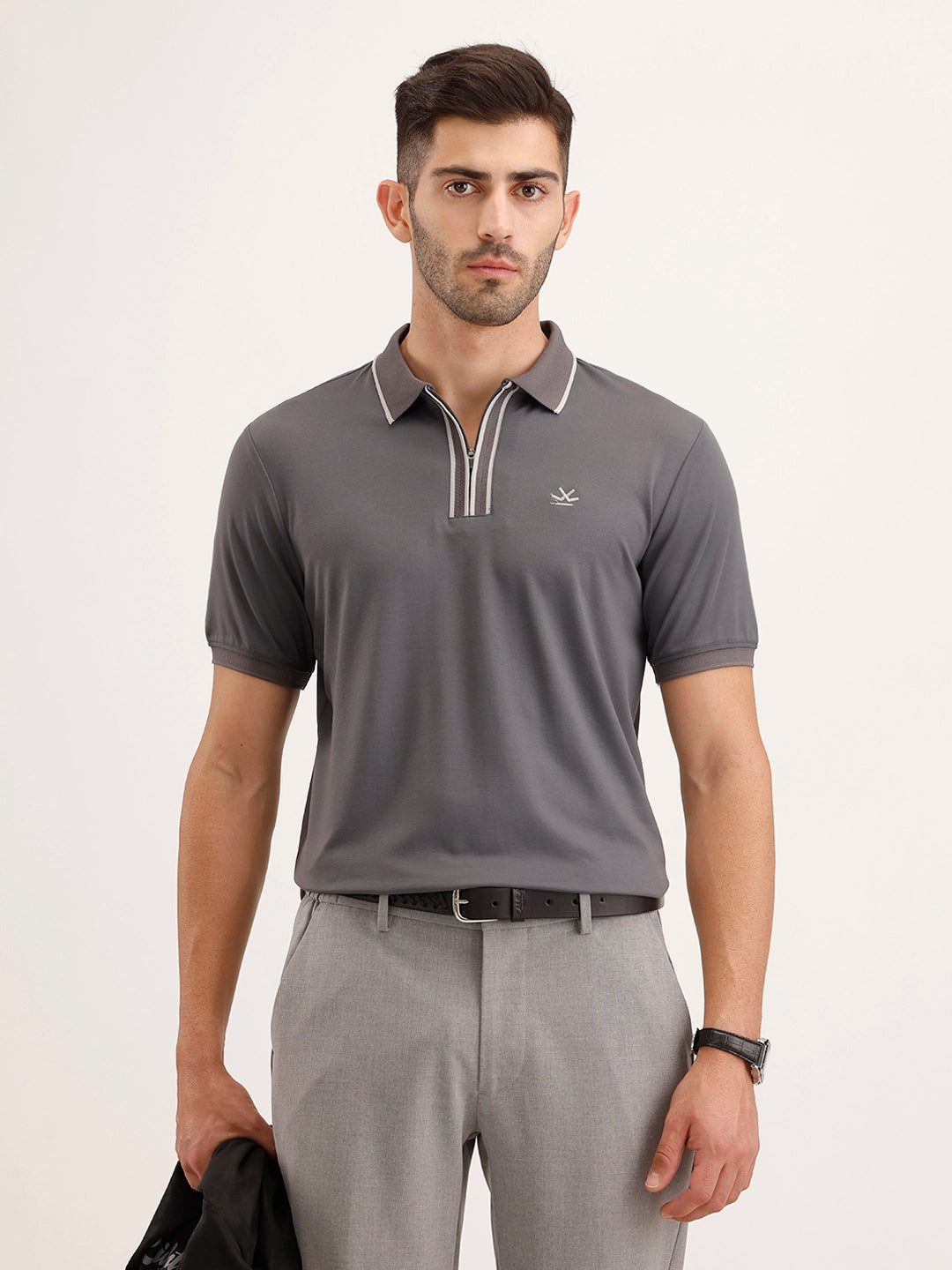 Slim Fit Tipping Collar T-Shirt | Dark Grey