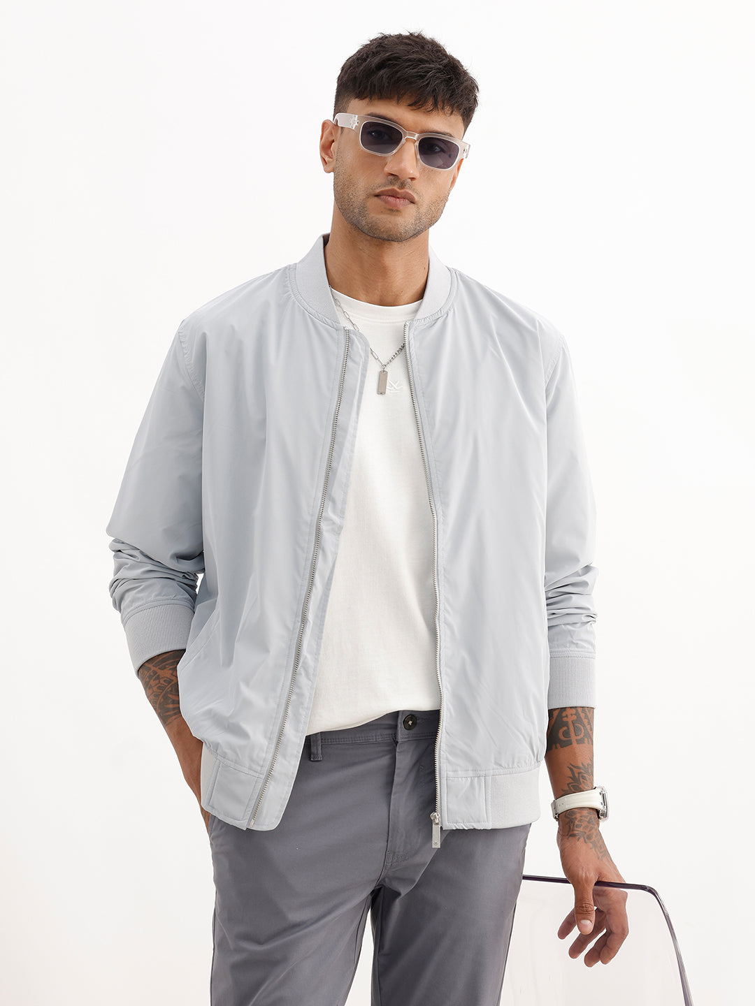 Solid Regular Fit Zipper Jacket | Grey