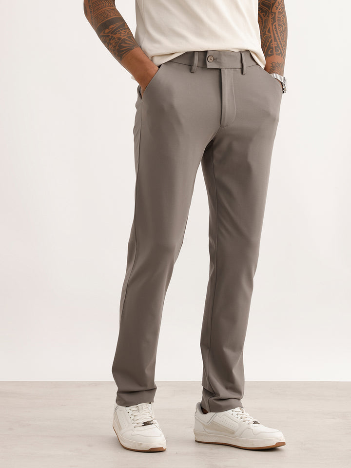 Solid Slim Fit Cotton Blend Trouser | Olive