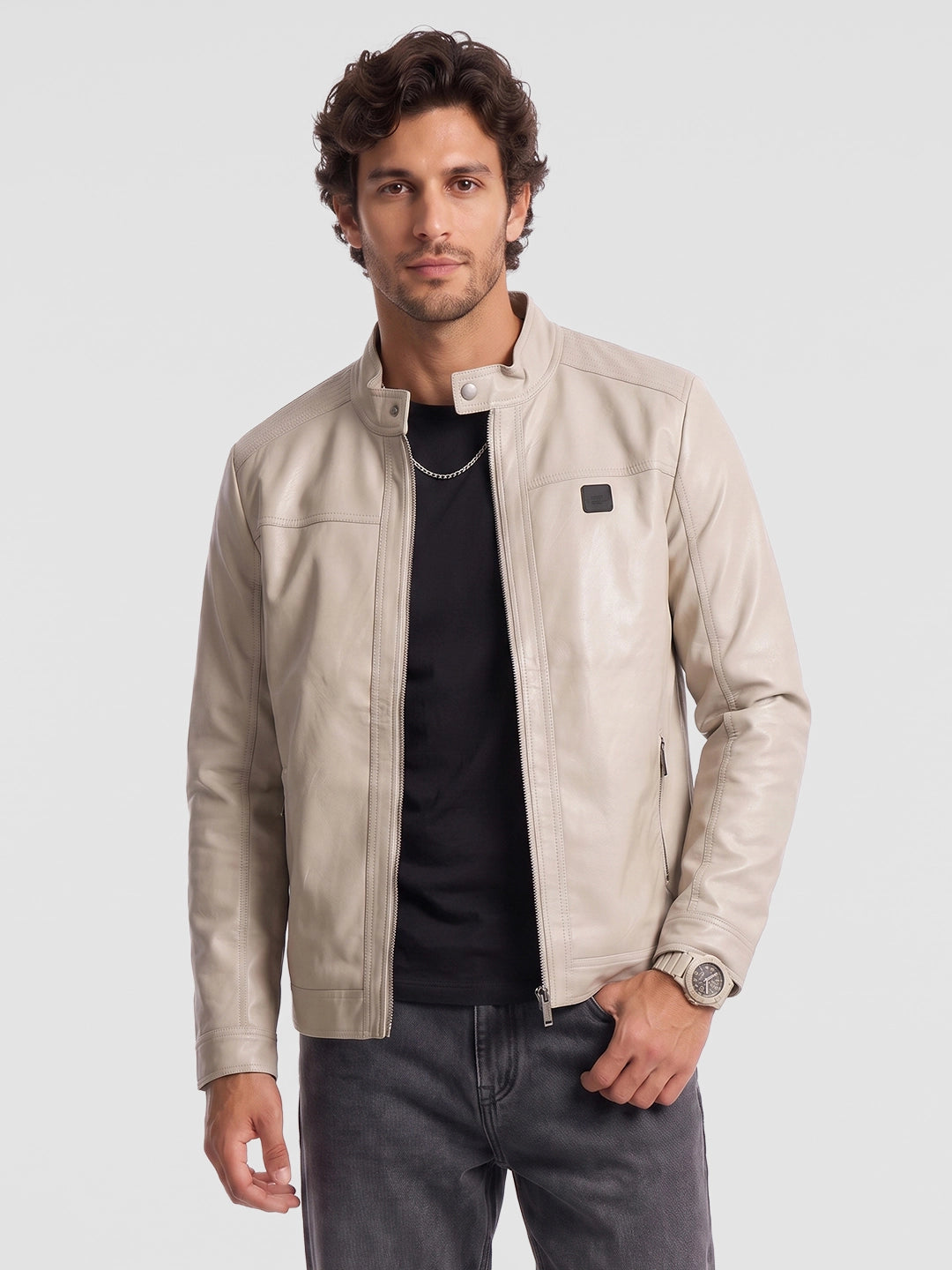 Solid Slim Fit Jacket | Grey | WNJK6277