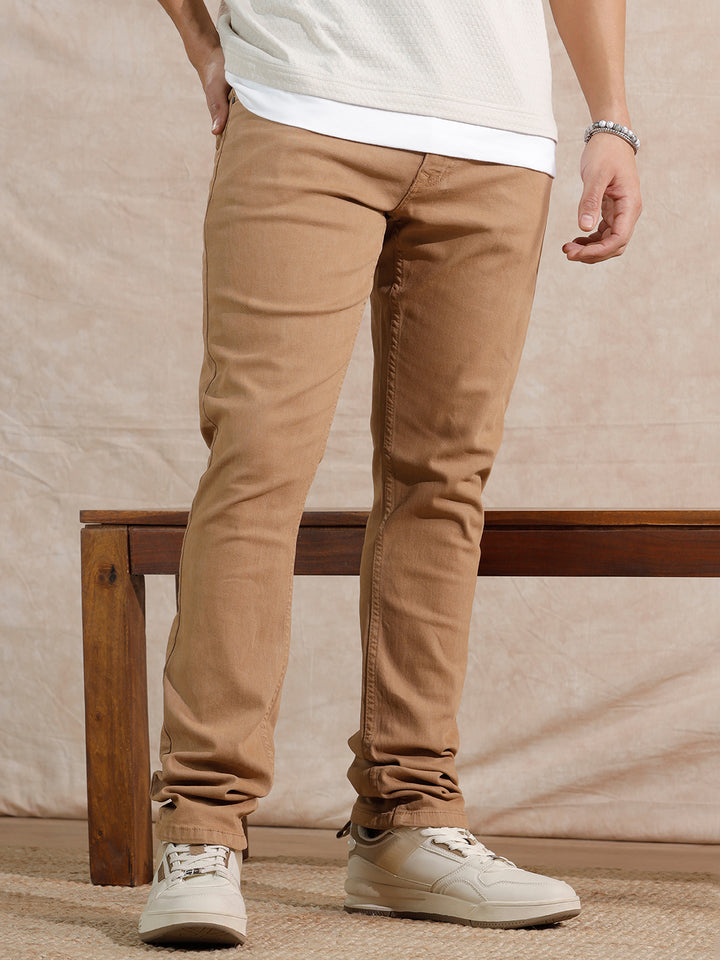 Solid Light Fade Slim Fit Jeans  | Khaki