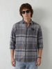 Oversized Placement Printed Checkered Shirt | Grey