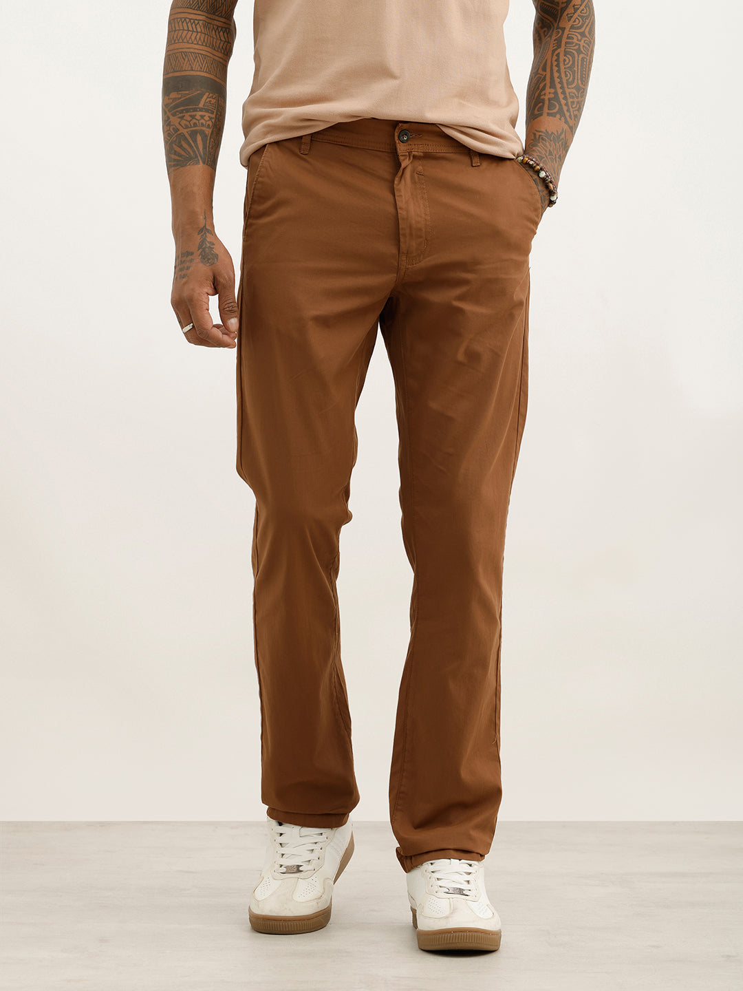 Solid Slim Fit Trouser | Brown