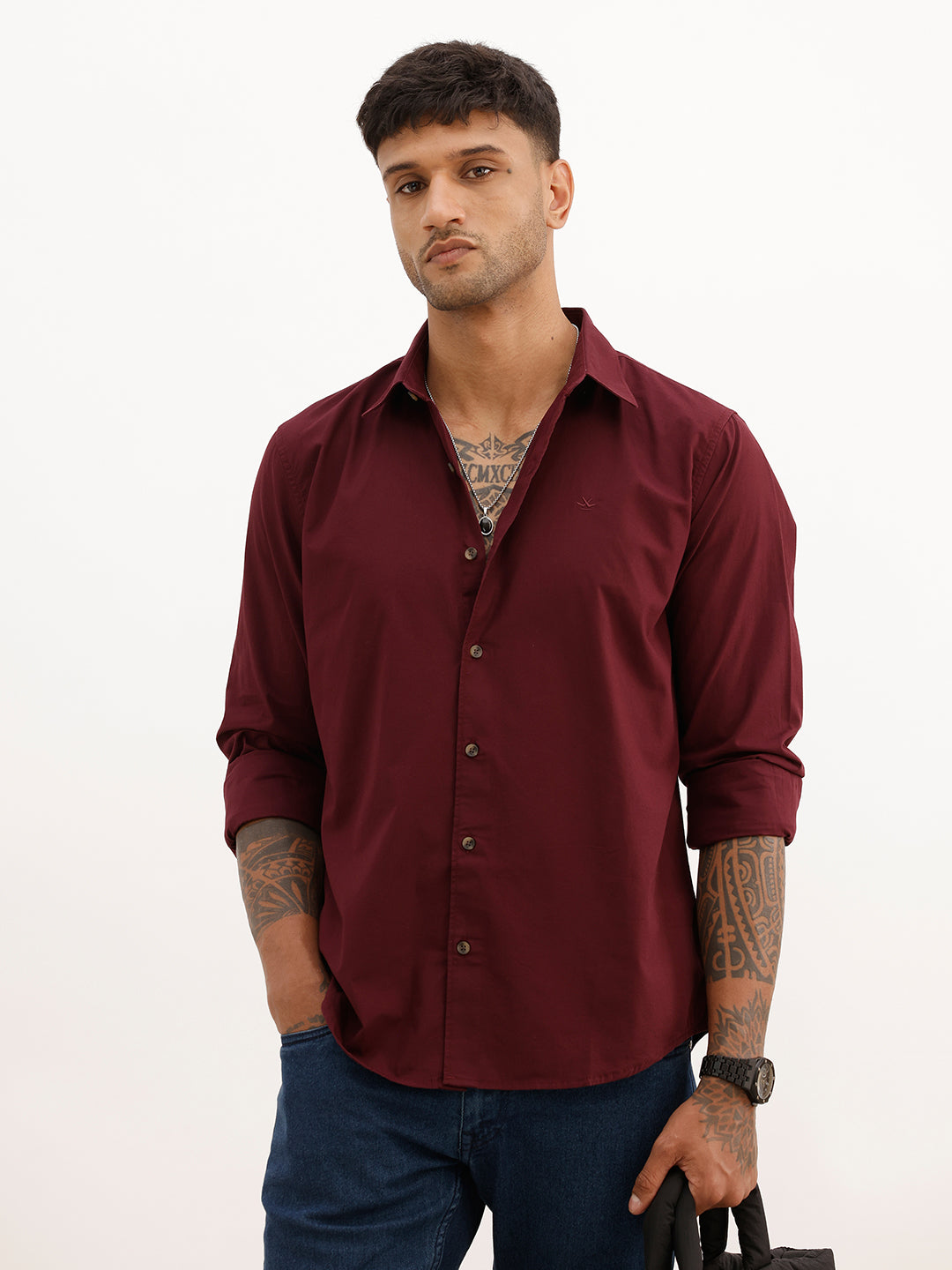 Solid Slim Fit Full Sleeve Shirt | Wine | WSH02FSSL0318S