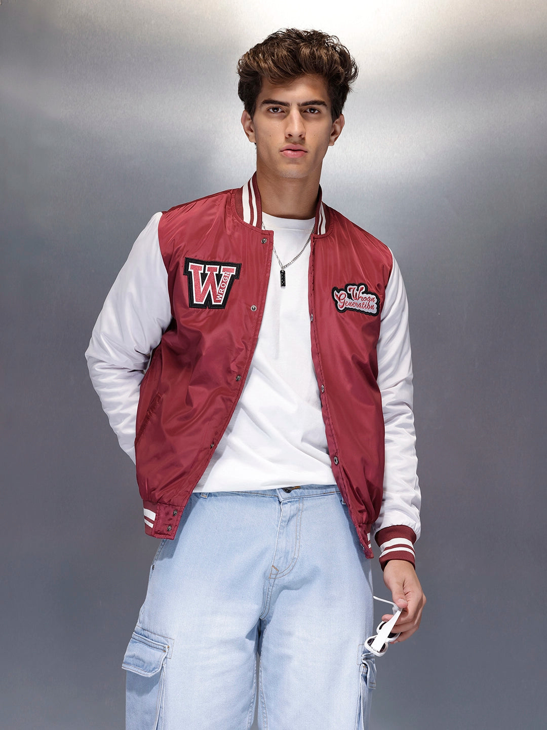 Men’s Red & White Varsity Jacket | Maroon