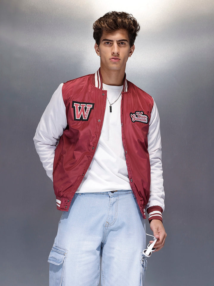 Men’s Red & White Varsity Jacket | White
