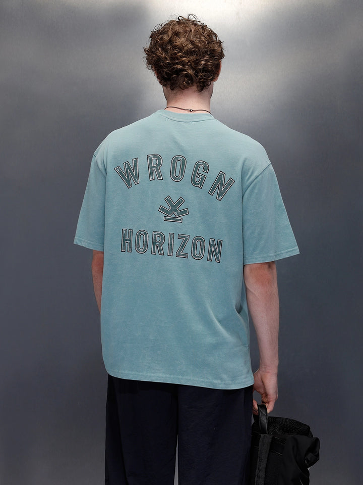 Acid Wash Oversized Fit Tee With Chest Logo & Back Graphic | Green