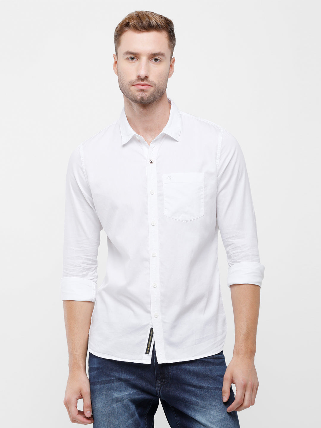 Sharp Solid White Cotton Shirt