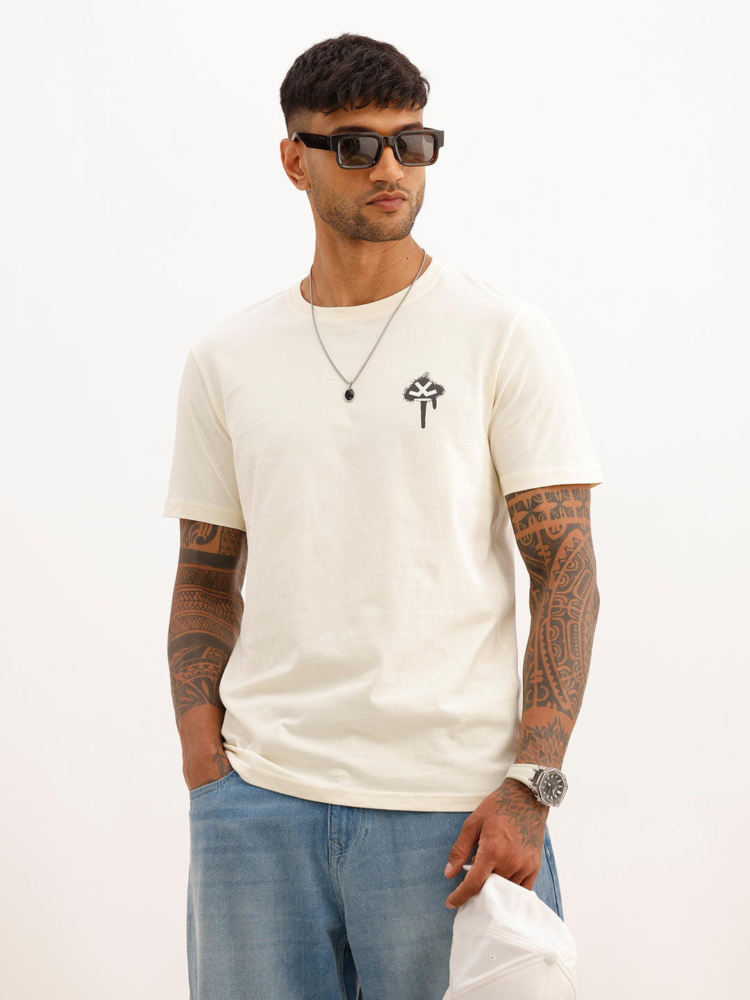 Slim Fit Placement Printed T-Shirt | White