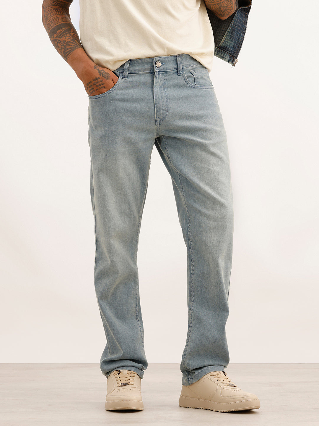 Solid Straight Fit Denim Jeans | Light Blue