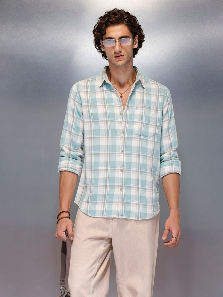 Men’s soft tone plaid casual shirt | Green