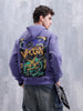 Graffiti Patch Oversized Brushed Fleece Hoodie | Purple