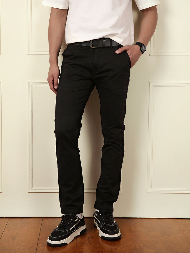 Soft Cotton Blend Chino Trouser | Black